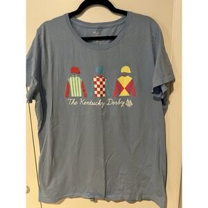 Kentucky Derby 144 Shirt Women 2XL Blue Crew Neck Short Sleeve Run For The Roses